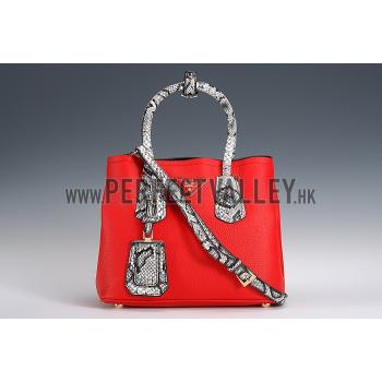 Prada Double Tote Red With Python Handles 18926826