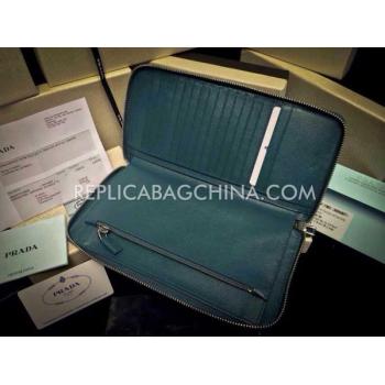 Prada Clutch Wallet Calfskin Green Replica