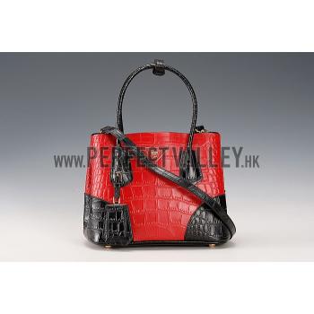 Cheap Prada Saffiano Crocodile Leather Black And Red Small Bag