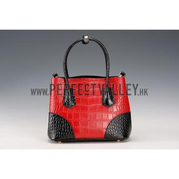 Cheap Prada Saffiano Crocodile Leather Black And Red Small Bag