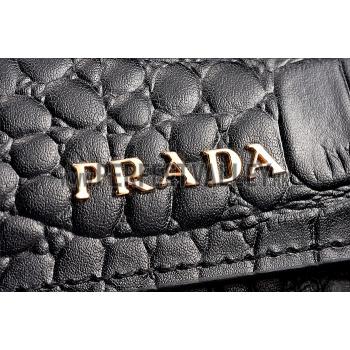 Cheap Prada Saffiano Crocodile Leather Black And Red Small Bag