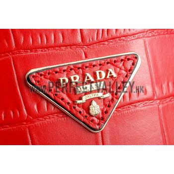 Cheap Prada Saffiano Crocodile Leather Black And Red Small Bag