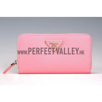 Prada Saffiano Leather Zip Around Small Pink Wallet