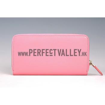 Prada Saffiano Leather Zip Around Small Pink Wallet