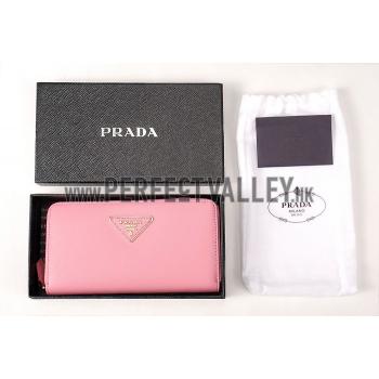 Prada Saffiano Leather Zip Around Small Pink Wallet