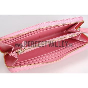 Prada Saffiano Leather Zip Around Small Pink Wallet