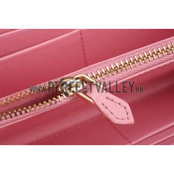 Prada Saffiano Leather Zip Around Small Pink Wallet