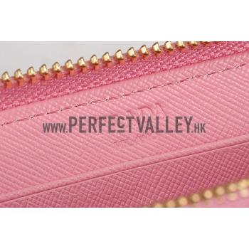 Prada Saffiano Leather Zip Around Small Pink Wallet