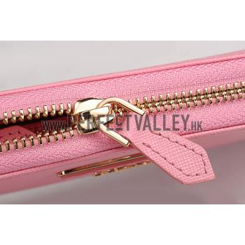 Prada Saffiano Leather Zip Around Small Pink Wallet