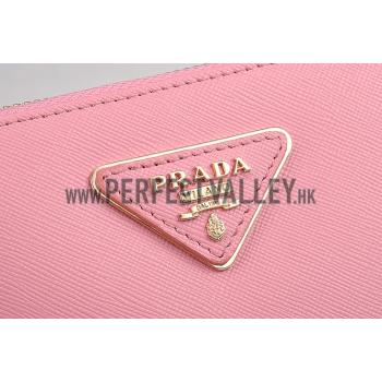 Prada Saffiano Leather Zip Around Small Pink Wallet