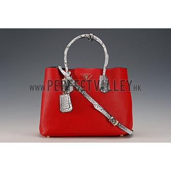 Prada Double Tote Red With Python Handles