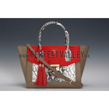 Replica Prada Front Pocket Khaki - Red & Python Handles Tote 18926815