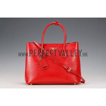 Prada Double Tote Crocodile Leather Bag Red Replica