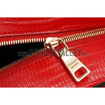 Prada Double Tote Crocodile Leather Bag Red Replica