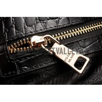 Cheap Prada Promenade Black And Red Small Crocodile Bag