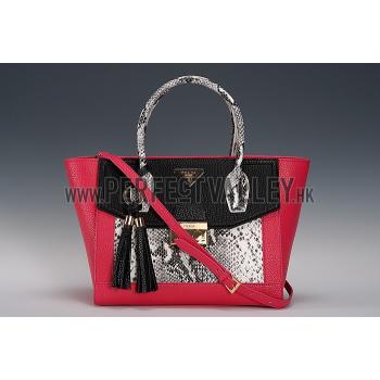 Prada Front Pocket Fuchsia - Black & Python Handles Tote 18926817