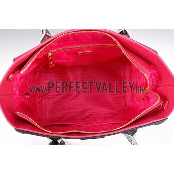 Prada Front Pocket Fuchsia - Black & Python Handles Tote 18926817