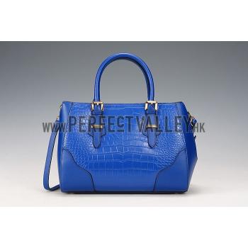 Prada Crocodile Leather Shoulder Bag Blue