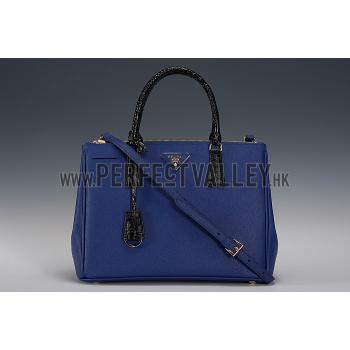 Prada Double Tote Blue With Black Python Handles 18926807