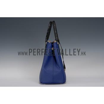 Prada Double Tote Blue With Black Python Handles 18926807