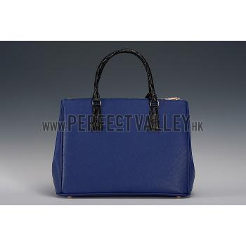 Prada Double Tote Blue With Black Python Handles 18926807