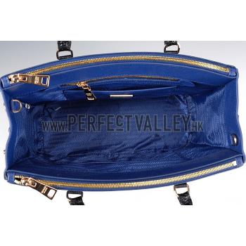 Prada Double Tote Blue With Black Python Handles 18926807