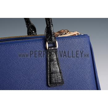 Prada Double Tote Blue With Black Python Handles 18926807