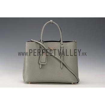 Prada Saffiano Double Tote Grey Replica HM09655