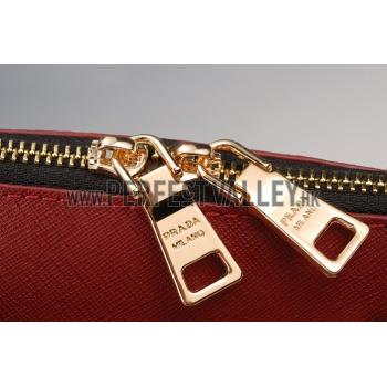 Prada Saffiano Promenade Black and Dark Red Tote Replica