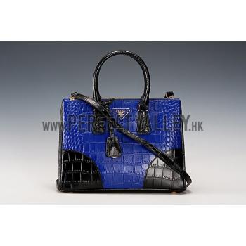 Prada Saffiano Crocodile Leather Black And Blue Bag