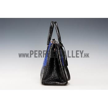 Prada Saffiano Crocodile Leather Black And Blue Bag