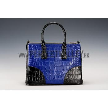 Prada Saffiano Crocodile Leather Black And Blue Bag