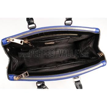 Prada Saffiano Crocodile Leather Black And Blue Bag