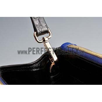 Prada Saffiano Crocodile Leather Black And Blue Bag