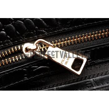 Prada Saffiano Crocodile Leather Black And Blue Bag