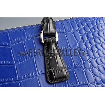 Prada Saffiano Crocodile Leather Black And Blue Bag