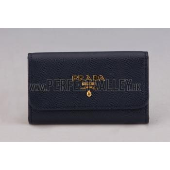 Prada Continental Leather Key Holder Dark Blue