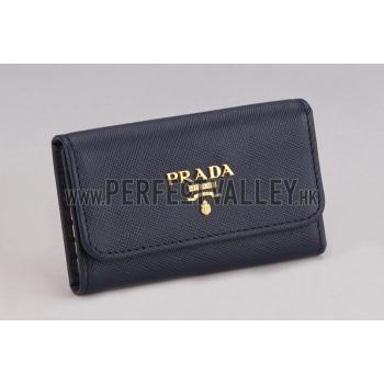 Prada Continental Leather Key Holder Dark Blue