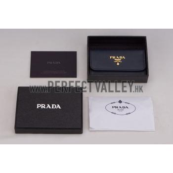 Prada Continental Leather Key Holder Dark Blue