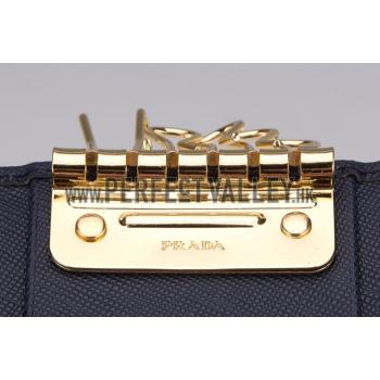 Prada Continental Leather Key Holder Dark Blue