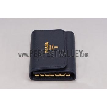 Prada Continental Leather Key Holder Dark Blue