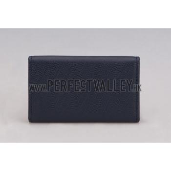 Prada Continental Leather Key Holder Dark Blue