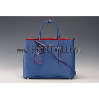 Prada Saffiano Double Tote Blue