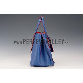 Prada Saffiano Double Tote Blue