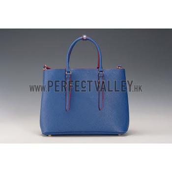 Prada Saffiano Double Tote Blue