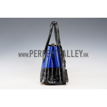 Prada Saffiano Crocodile Leather Black And Blue Small Bag Replica