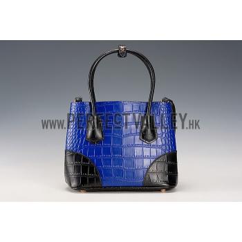 Prada Saffiano Crocodile Leather Black And Blue Small Bag Replica