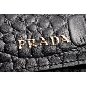 Prada Saffiano Crocodile Leather Black And Blue Small Bag Replica