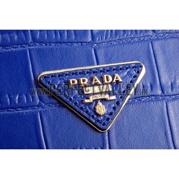 Prada Saffiano Crocodile Leather Black And Blue Small Bag Replica