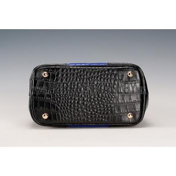 Prada Saffiano Crocodile Leather Black And Blue Small Bag Replica